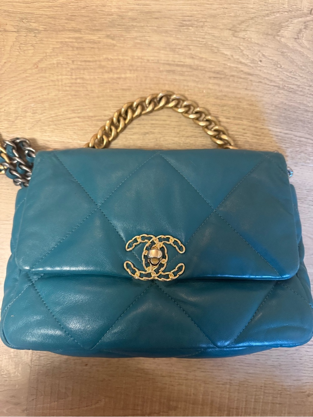 CHANEL Teal 19 Flap Bag Quilted Leather Medium Bag